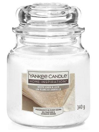 YANKEE CANDLE Yankee Candle Home Inspiration fragranza White Linen & Lace (lino bianco) candela piccola